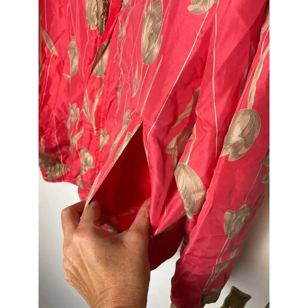 coAco Silk Tulip Windbreaker Jacket Womens M Pink Coral Y2K Light Weight Coat